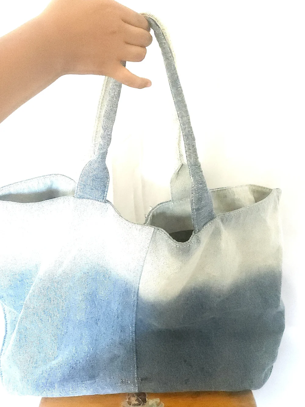 Denim Patchwork Tote Bag in Faded Blue